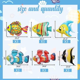 18 Pcs Large Tropical Fish Balloons Set, Foil Inflatable Fish Balloons Ocean Animal Fish Party Decorations Mylar Balloons for Oceans Under the Sea Themed Kids Birthday Baby Shower Party Decorations