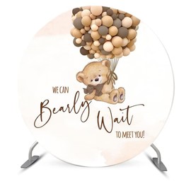 ittsmnt We Can Bearly Wait to Meet You Round Backdrop Cover for Brown Neutral Baby Shower Party Round Cover Background Decoration Photography Photobooth Circle Round Banner Dia-7.5ft NO78