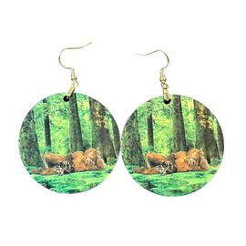 Bigfoot With Raccoon In Forest Round Pierced Earrings New