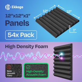 Ekkogo Ekkogo 54-Pack Sound Proof Foam Panels for Walls 12X12X1" Acoustic Panels Wedge Style Sound Panels for Studio and Home Noise Reduction