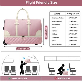 ETRONIK Rolling Duffle Bag with Wheels, 21 Inch Flight Approved Duffle Bag for Travel with Toiletry Bag, Carry on Luggage Overnight Bags for Women with Shoe Compartment Pink