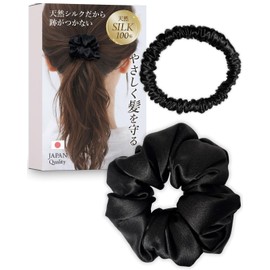 【Hair Will Love Silk 100% 】 Shushu Hair Tie, No Marks Left, 《Expert-Supervised》2-Piece Set, Hair Tie, Adult, Stylish, Hair Accessory, Black (Black)