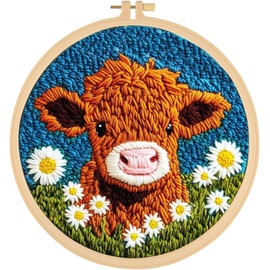 Punch Needle Kits Adults Beginner DIY Punch Needle Kits, Hoop Embroidery Kit for Adults, Starter Craft Set, Festival Gift and Decoration (Highland Cattle)