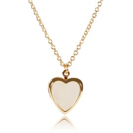Heart Locket Link Necklace, 18K Gold With Heart Mother Of Pearl For Women
