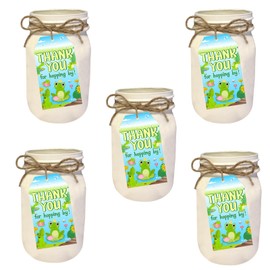 SHADOAMP Frog Baby Shower Thank You Tags, 50pcs Frog Party Favors Thank You for Hopping by Tags Name Goodie Tags for Frog Themed Baby Shower Birthday Rainforest Animal Theme Party Boy