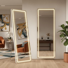 64"x21" Full Length Mirror with LED Lights, Lighted Full Body Mirrors, Aluminum Frame Mirror with Dimming & 3 Color Lighting, Hanging Mounted Mirrors for Bedroom Dressing Room Cloakroom