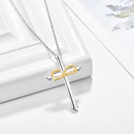 PRAYMOS 925 Sterling Silver Mama Cross Necklace for Women Lady Mom Mother Crucifix Cross Pendant Necklaces Simple Jewelry Gifts