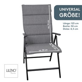LILENO HOME Garden Chair Cushions as [Set of 2] - High-Backed Chair] in Grey - Comfortable Loungers as Seat Cushions for Garden Furniture - Chair Cushions for Garden Chairs and Folding Chairs
