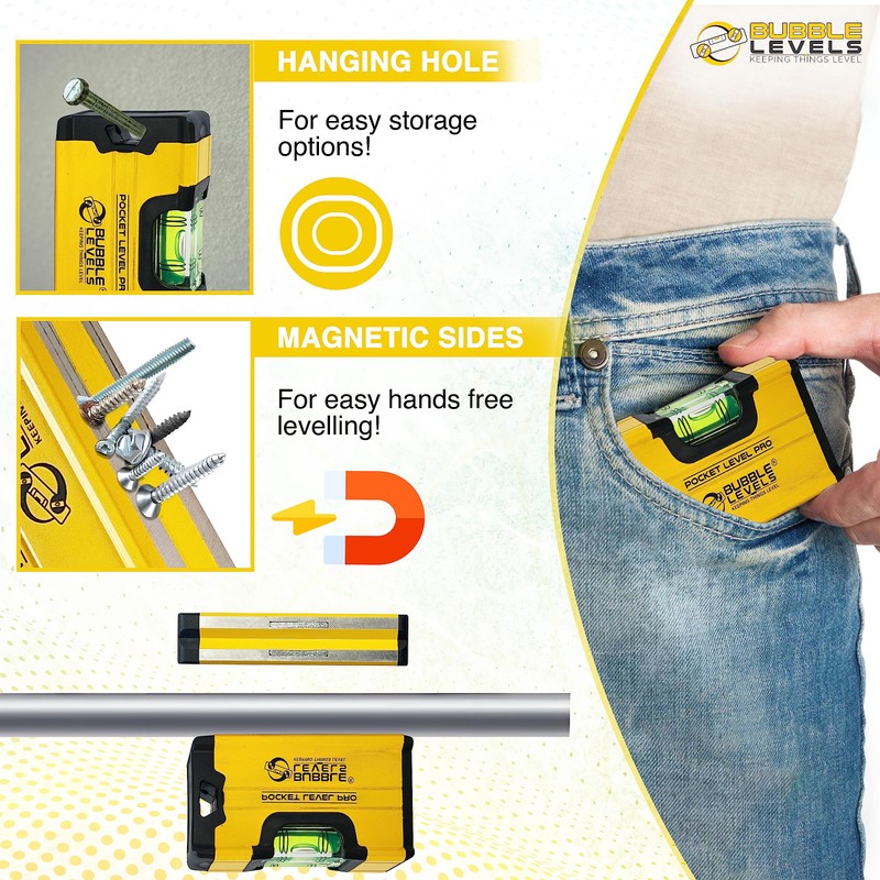 Bubble Levels | Pocket Level Pro | Shockproof Magnetic Mini