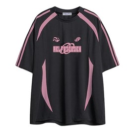 Aelfric Eden Oversized T Shirt Men 90s Shirt Unisex Streetwear Contrast Color Graphic Tees Casual Vintage Summer Tops Black Pink X-Small