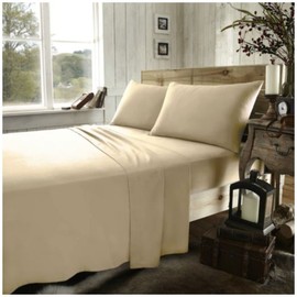 GC GAVENO CAVAILIA Easy Care Flannel Plain Dyed Duvet Cover, Super Soft, Comfy & Warm Flat Bedsheets, Cotton, Latte-Fitted Sheet, Double Fitted Sheet