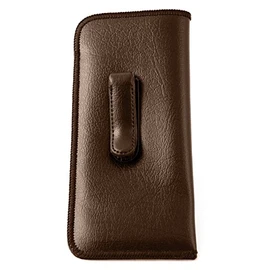 Calabria Soft Slip-In Glasses Case with Pocket Belt Metal Clip Brown for Men/Women Synthetic Leather Felt Lining 6.5"x3"