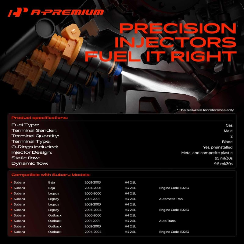 A-Premium Set of 4 Fuel Injectors Compatible with Subaru Outback