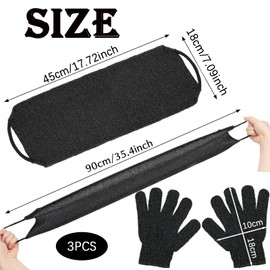 Exfoliating Back Scrubber Bath Gloves Set Exfoliating Shower Towel with Shower Gloves for Body Scrub Back Wash to Remove Dead Skin (Black)