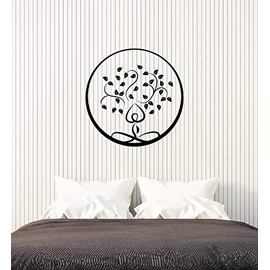 Vinyl Wall Decal Yoga Tree Leaves Zen Circle Buddhism Interior Art Stickers Mural Large Decor (ig5857) Black