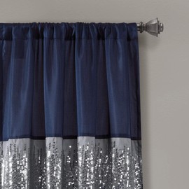 Lush Decor Night Sky Window Curtain Panel for Living, Bedroom, Dining Room (Single Curtain), 42"W x 84"L, Navy & White