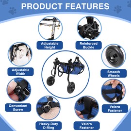 LIODUX Adjustable Dog Wheelchair with 2 Wheels, Wheelchair Small Dogs for Back Legs, Dog Leg Brace and Hip Support for Disabled or Injured Small Dogs, Pet Wheelchairs for Small Dogs Cats Pets (S)