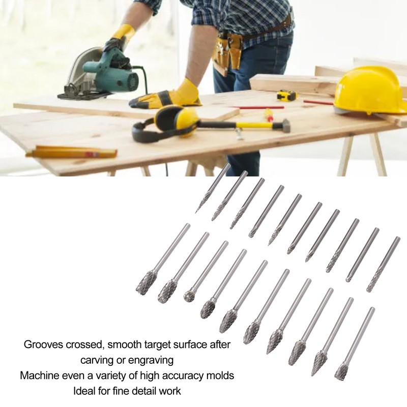 20Pcs Tungsten Carbide Carving Bits Double Cut Rotary Burr Set