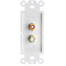 ACL Decora RCA Stereo Couplers (Red/White), 2 RCA Female Wall Plate Insert, White, 1 Pack