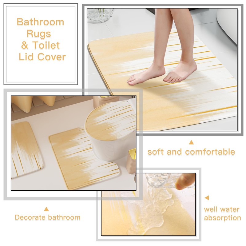 WSBArt 32PCS Bathroom Sets with Shower Curtain and Rugs-Beige Bathroom