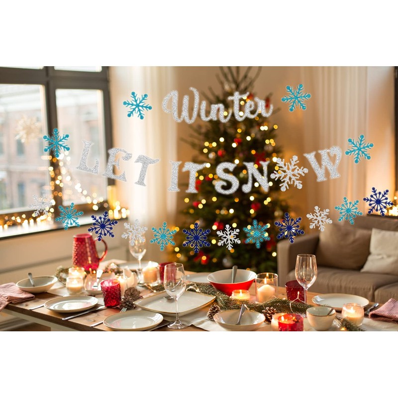 Let It Snow Banner, Winter Snowflake Wonderland Banner for Holiday