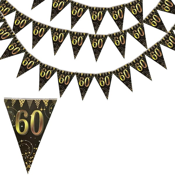 60th Black Gold Party Decorations Birthday Bunting, Happy Banner Bunting