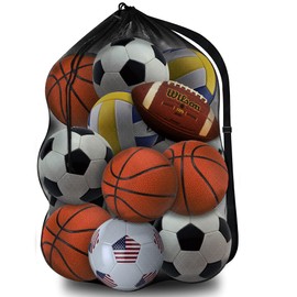 Labreccos Heavy Duty Mesh Ball Bag, Sports Equipment Storage Organizer Hold for Soccer, Basketball, Volleyball,Football, Volleyball,BaseBall and Swimming Gears with Adjustable Strap (Black-A)