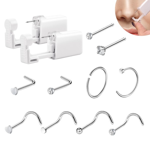 SUSSURRO 12Pcs Nose Piercing Kit-Self Nose Piercing Gun Tool with