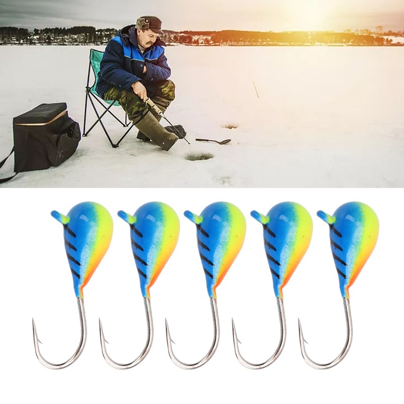 5 Pcs Ice Fishing Jigs Kit High Carbon Steel Ice