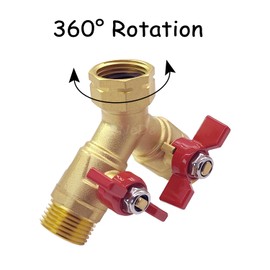 Uenede Brass Full Flow Garden Hose Splitter 3/4" GHT Heavy Duty 2 Way Y Valve Water Hose Shut Off Outdoor Faucet Splitter Connector Adapter with Butterfly Handle