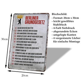 Tin Sign Berlin Basic Law – Metal Sign Berlin Capital State – Berlin Coat of Arms Bear – Retro Decorative Berlin Sayings – Funny Gift for Berliners or Travellers – 20 x 30 cm