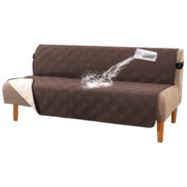 H.VERSAILTEX 100% Waterproof Futon Cover Reversible Sofa Bed Cover Armless Sofa Covers Washable Soft Sturdy Furniture Protector with Adjustable Elastic Strap Anti-Slip, Brown/Beige