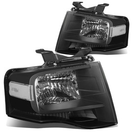DNA MOTORING HL-OH-FEXP07-BK-CL1 Black Housing Clear Lens Headlights Compatible with 2007-2014 Expedition, Driver & Passenger Side