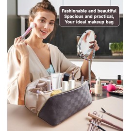 RWSEFK The new parallel makeup bag is very convenient for women to use, using good fabrics. each travel makeup bag can be easily stored. I chose the lay flat makeup bag. (brown)