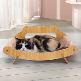 Cat Scratcher Bed for Large Indoor Cats – Natural Sisal Rope & Wooden Frame Scratch Pad, Durable Recliner Chair, Stylish Fluffy Cat Couch & 2-in-1 Play Lounger Furniture Featuring a Hammock (Large)