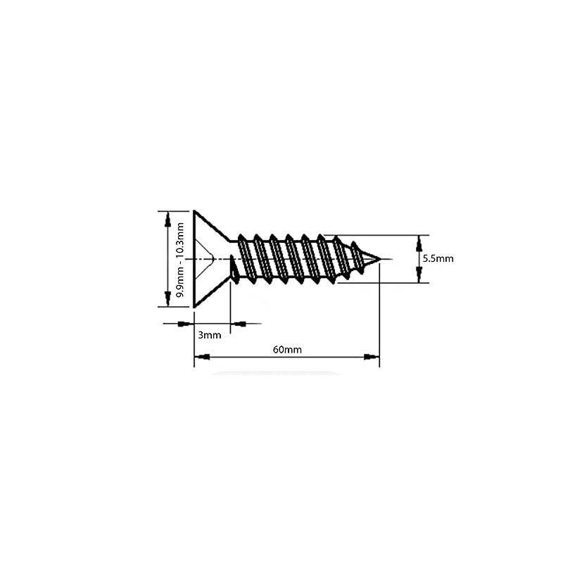 5.5mm x 60mm Phillips Countersunk Self Tapping Screws Steel Tappers