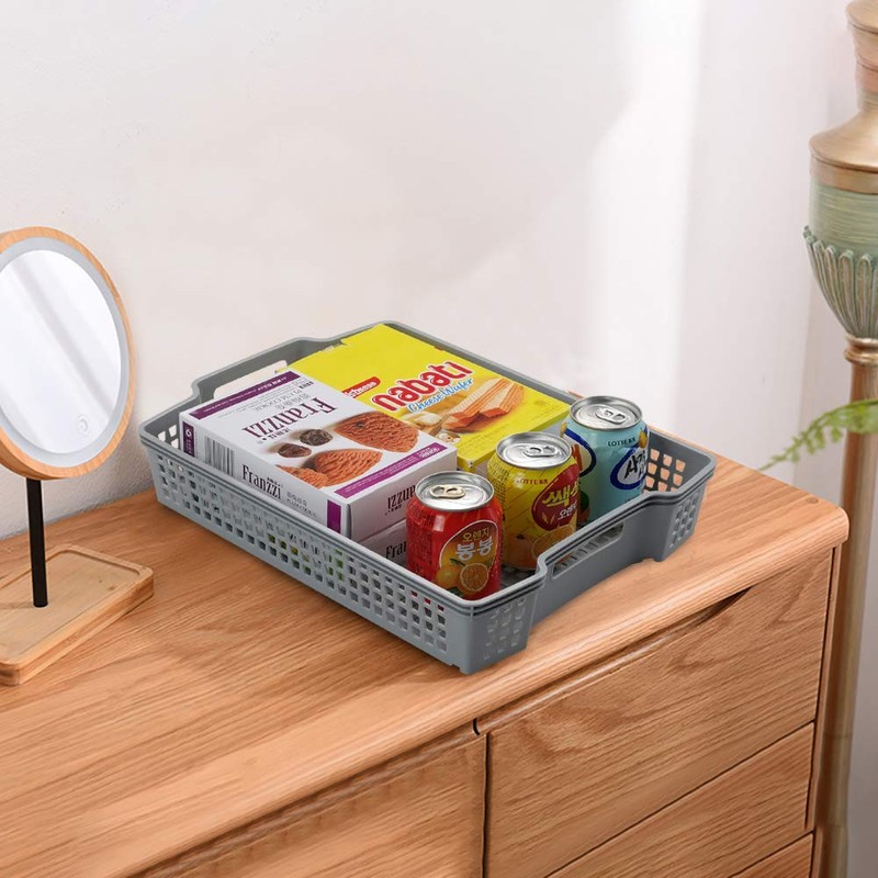 Readsky Grey Flat Plastic Storage Baskets Stackable, 38.5cm x 28cm