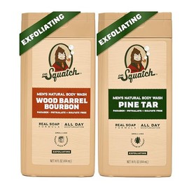 Dr. Squatch NUEVO gel de baño natural exfoliante para hombres con sabor a bourbon y alquitrán de pino (14 oz, paquete de 2)