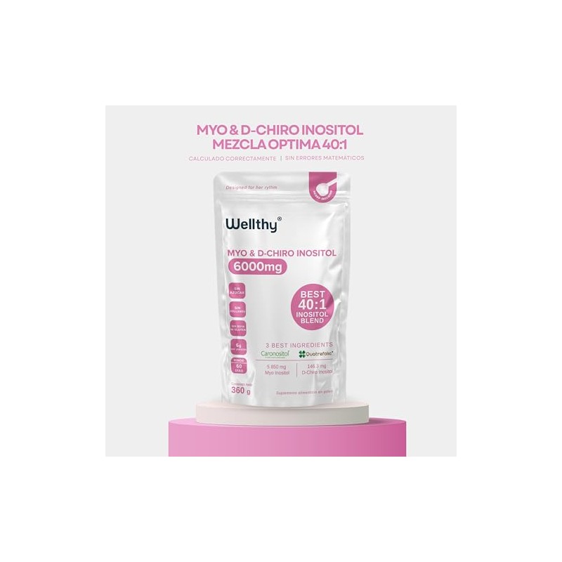 Wellthy Myo Chiro Inositol 6000 Ratio 360g Porciones Polvo Incluye