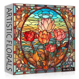PICKFORU Stained Glass Flower Puzzles for Adults 1000 Pieces, Vintage Art Puzzles Floral, Impossible Hard Challenging for Adults