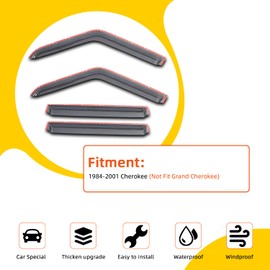 PLDDE Window Visors Compatible with 1984-2001 Jeep Cherokee 4-Door Out Channel Front+Rear Smoke Sun/Rain Guard Outside Mount Tape-On 4pcs