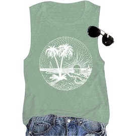 Athletic Hiking Tank Tops Womens Sleeveless T Shirts Graphic Tee Tops Casual Summer Beach Family Vacation Travel Hawaiian Holiday Girl Trip Tank Tops (Light Green S)