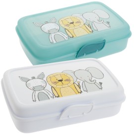 Brotdose Kinder mit Fächern 2er Set, Lunchbox Kinder mit Trennfächern und Clickverschluss, Bento Box Kinder Brotzeitbox, 100% Recyclebar Frühstücksbox ohne BPA, Weiß/Mint, Model: 3friends