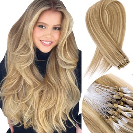 MioYio Microlink Hair Extensions Human Hair #18613 Blonde Highlight Bleach Blonde 30g/30s/Pack 20inch Microbead Micro Loop Hair Extensions Real Human Hair