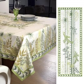 Beauville Beauvillé, Feuilles d'été (Summer Leaves) Luxury French Kitchen/Tea Towel, Silk Screen Hand Printed, Cotton/Linen Blend, Green, White, Gray, 11797