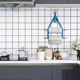 Simelecor Blue Macrame Paper Towel Holder Holds 2 Roles Wall Mount for Kitchen Bathroom-Boho Paper Towel Hanger under Cabinet No Drill (blue)