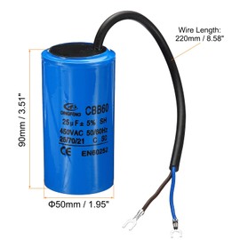 PATIKIL 2Stk CBB60 25uF Laufkondensator AC 450V 2 Drähte 50/60Hz Zylinder 90x50mm für Luftkompressor Motor Waschmaschine Kühlschränke Motorrad Starten