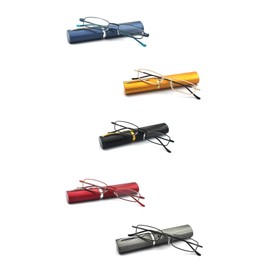 EYE ZOOM 5 Pack Slim Metal Reading Glasses with Tube Case for Men and Women, Multi-colored +3.00