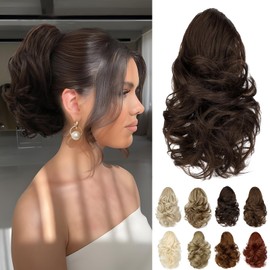 Cephermer Ponytail Extension 10" Claw Clip Short Wavy Pony Tails Medium Brown Natural Looking Synthetic Hairpiece for Women
