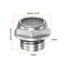 HARFINGTON 2pcs Air Compressor Oil Sight Glass 14 x 1.5mm Male Thread Liquid Level Gauge Aluminum Alloy Hex Head Oil Indicator Window with O-Ring for Air Compressor Gearbox Tanks, Silver